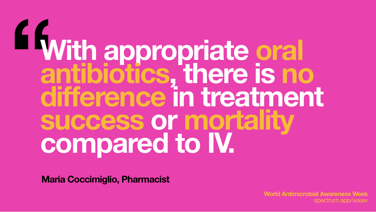 With appropriate oral
  antibiotics, there is no difference in treatment success or mortality compared
  to IV.